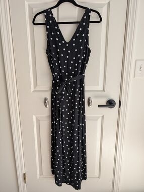 A New Day Sleeveless V-neck Maxi Dress, Black And White Polkadot, Size Small